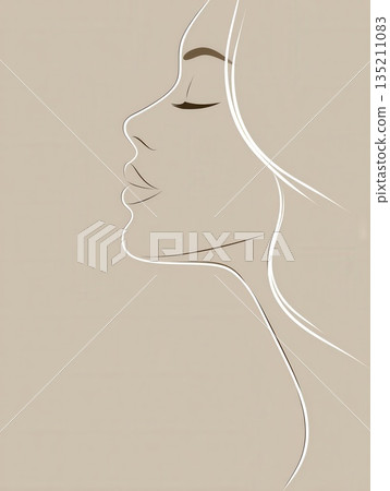 Elegant Profile Illustration of a Woman with Long Hair 135211083