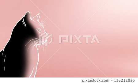 Silhouette of a Cat Against a Soft Pink Background 135211086