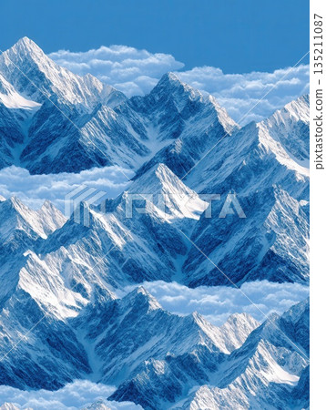 Majestic Snow-Capped Mountains Above the Clouds 135211087