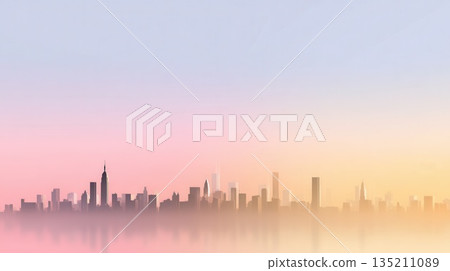 City skyline at sunset with pastel colors and reflections 135211089