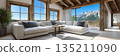 Cozy Living Room with Mountain View and Natural Light 135211090