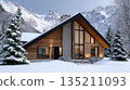 Modern House in Snowy Mountain Landscape During Winter 135211093