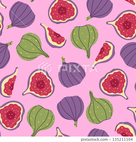 Seamless pattern with figs and halves. Vector graphics. 135211104