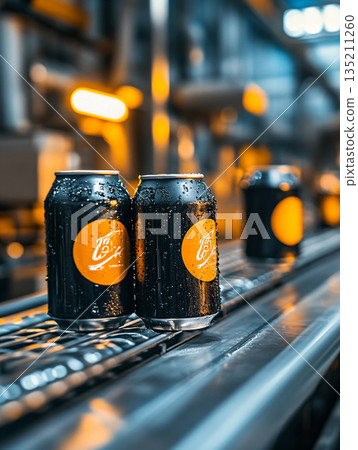 Producing colorful beverages in modern factory. 3D Illustrations. AI Generated. 135211260