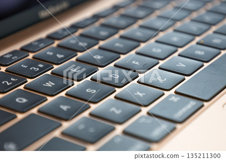 Close up of modern laptop keyboard Close up of modern laptop keyboard 135211300