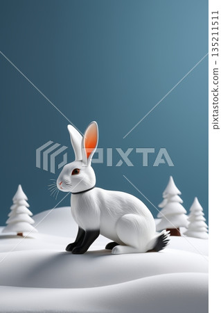 雪地中的白兔与树木景观 雪地中的白兔与树木景观 135211511