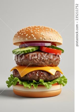 Close-up of a double beef and cheese burger 135211752