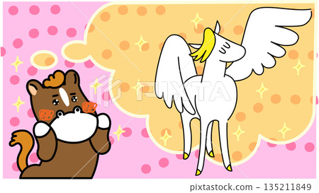 Illustration of a working adult horse who aspires to be his ideal self Illustration of a working adult horse who aspires to be his ideal self 135211849