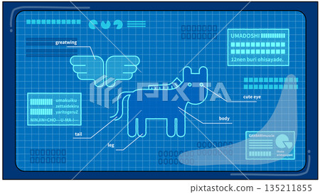 Animal character blueprint illustrations for designing plans and mechanisms 135211855