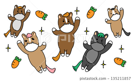 Illustration of animal characters celebrating success together 135211857
