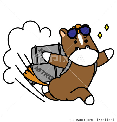 Illustration of a working horse working energetically Illustration of a working horse working energetically 135211871