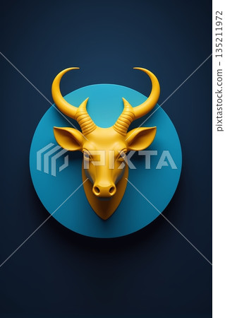 A gold bull's head on a blue background 135211972