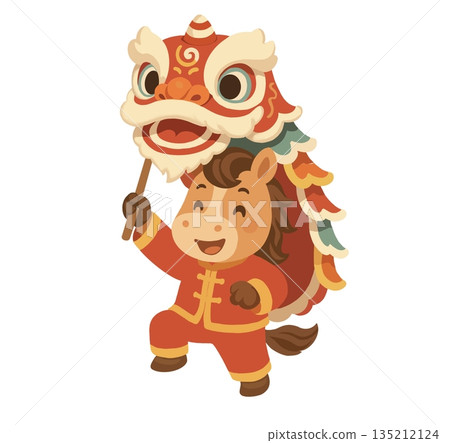 Cartoon horse performance lion dance Cartoon horse performance lion dance 135212124