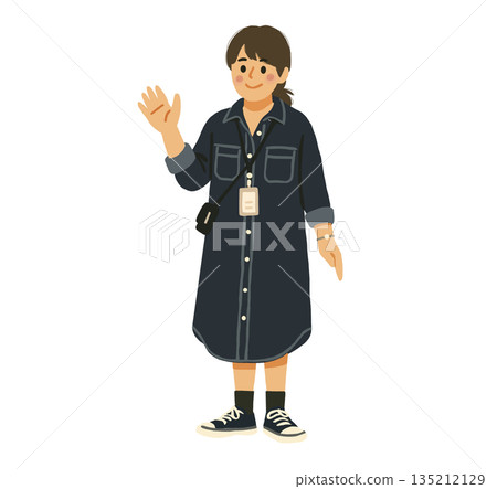A female office worker waving and greeting A female office worker waving and greeting 135212129