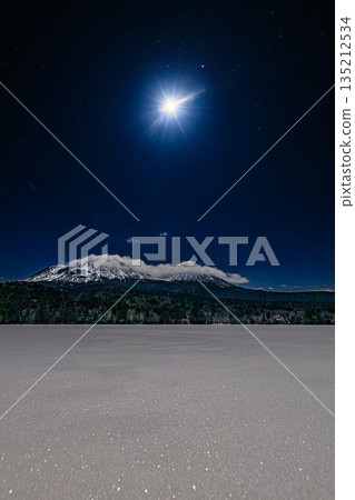 Onneto in winter, illuminated by the light of the full moon and stars 135212534