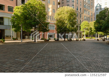 The exotic streets and cobblestone plaza of Shiodome Italian Town in Tokyo 135212597