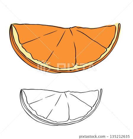 Orange fruit Isolated hand drawn illustration. Vector graphic line ink colored art. Cartoon vitamin juice ingredients. design for fashion graphics, textile prints, fabrics, wallpapers. Orange fruit Isolated hand drawn illustration. Vector graphic line ink colored art. Cartoon vitamin juice ingredients. design for fashion graphics, textile prints, fabrics, wallpapers. 135212635