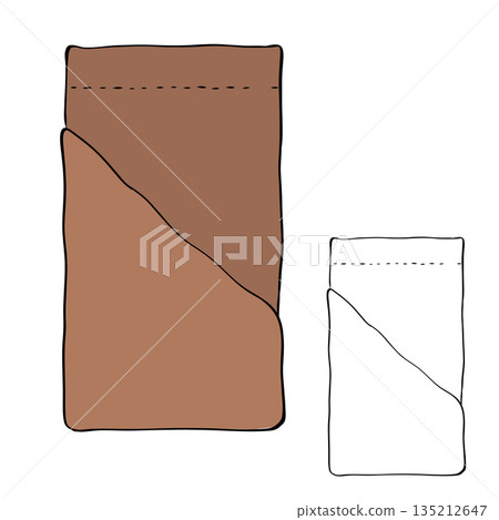 Napkin folded lying. Kitchen towel. Isolated illustration. Vector graphic line ink colored art. For poster, invitation, backdrop, ad, sale promotion, print for t-shirt logo, web, package, sticker. 135212647