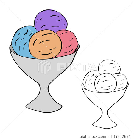 Strawberry ice cream sundae Isolated hand drawn illustration. Vector graphic line ink colored art. Banner, poster, wrapping paper, sticker, print, modern textile design. Strawberry ice cream sundae Isolated hand drawn illustration. Vector graphic line ink colored art. Banner, poster, wrapping paper, sticker, print, modern textile design. 135212655