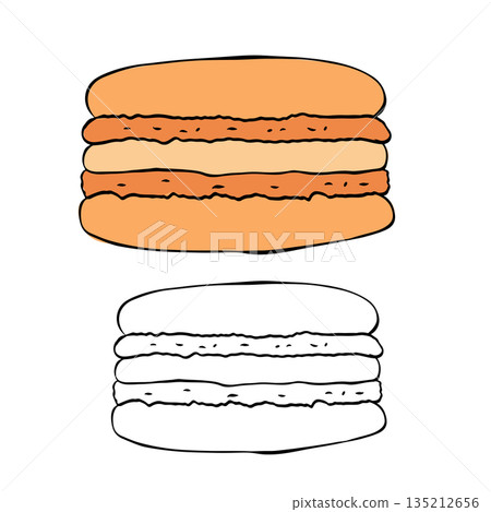 macaron cookie food sweet Isolated hand drawn illustration. Vector graphic line ink colored art. Silhouette sign for logo, print, comics, fashion, pop art, boards, design, stickers, decoration macaron cookie food sweet Isolated hand drawn illustration. Vector graphic line ink colored art. Silhouette sign for logo, print, comics, fashion, pop art, boards, design, stickers, decoration 135212656