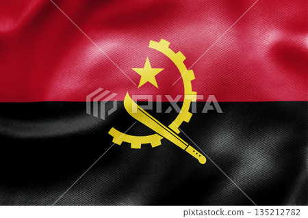 Angola national flag with red black colors and yellow emblem. Angola national flag with red black colors and yellow emblem. 135212782