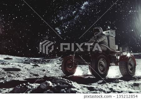 An astronaut walks on the moon. Generative AI 135212854
