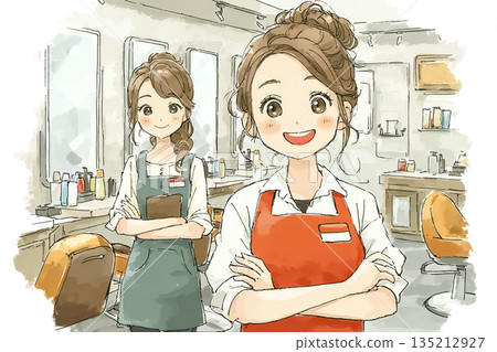 美容院女員工為顧客服務的插圖 135212927