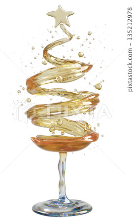 Champagne Glass Art: Christmas Tree Swirl with Star Topper for Holiday Celebration Champagne Glass Art: Christmas Tree Swirl with Star Topper for Holiday Celebration 135212978