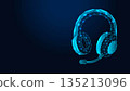 Low poly wireframe gaming headset with microphone on dark blue background. 135213096