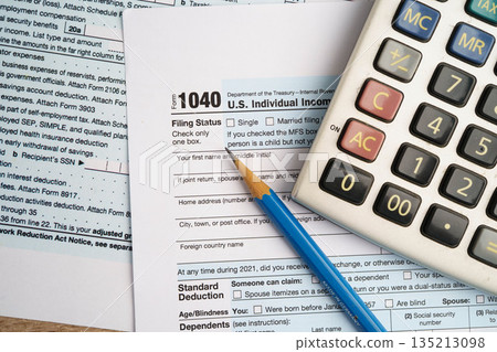 Tax form 1040 U.S. Individual Income Tax Return, business finance concept. 135213098