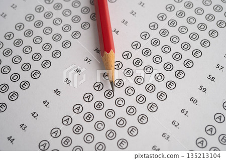Answer sheets with pencil drawing fill to select choice, education. 135213104