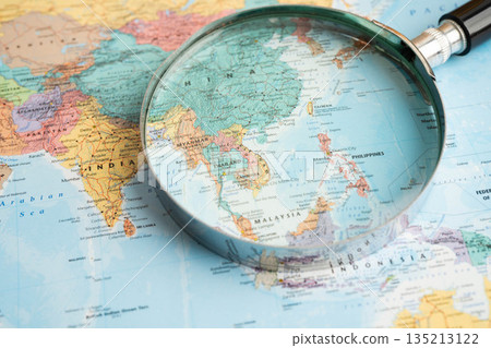 Bangkok, Thailand May 15, 2022 World map paper, closeup view. 135213122