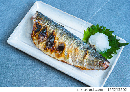 Grilled salted mackerel with grated daikon radish Grilled salted mackerel with grated daikon radish 135213202