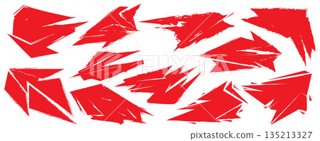 Red Abstract Sharp Brush Shape Collection. Grunge Geometric Elements on White Background. Abstract Arrow Illustrations with Energy and Sport Concept Red Abstract Sharp Brush Shape Collection. Grunge Geometric Elements on White Background. Abstract Arrow Illustrations with Energy and Sport Concept 135213327
