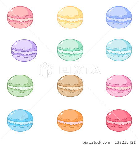 Colorful Sweet Macaron Vector Collection - Cute Pastel Dessert Icons in Flat Style Colorful Sweet Macaron Vector Collection - Cute Pastel Dessert Icons in Flat Style 135213421