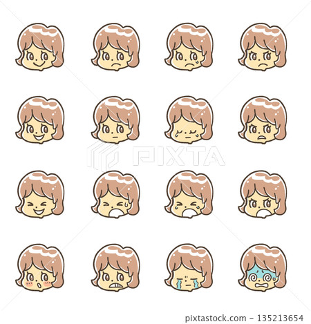 僅面部表情包 - 短波波頭女孩 僅面部表情包 - 短波波頭女孩 135213654