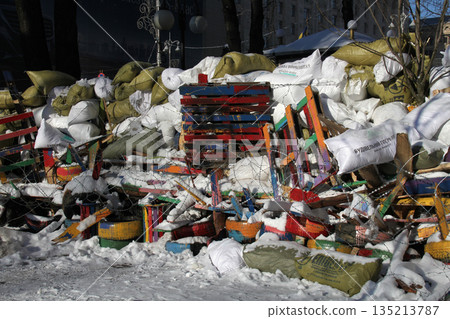 Barricade during protests in the streets of Kyiv, Ukraine Barricade during protests in the streets of Kyiv, Ukraine 135213787