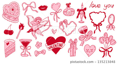 Valentines day doodle elements romantic love set Valentines day doodle elements romantic love set 135213848