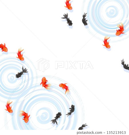 一幅極簡主義日式插畫，描繪了從上方俯瞰的金魚和水面漣漪。 135213913