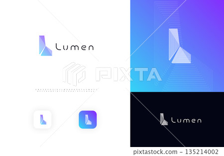Line Geometric Logo Letter L Monogram Concept Design for Digital Science Architect Technology Startup Business Identity Branding Emblem Label with Modern Sans Serif Font Alphabet. Vector Illustration 135214002