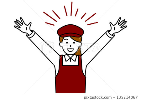 A female cafe employee cheering with joy 135214067