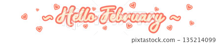Hello February text with pink love valentines heartisolated on transparent white background. Hello February lovely style sticker png, label png, banner, poster design template Hello February text with pink love valentines heartisolated on transparent white background. Hello February lovely style sticker png, label png, banner, poster design template 135214099