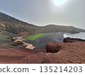 Lanzarote volcanic Lake and ocean beach in El Golfo, Canary Islands, Spain, tourism in the Canaries. Charco de los Clicos 135214203