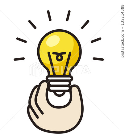 A light bulb and a hand. A businessman coming up with an idea. Discovery, realization, inspiration. A light bulb and a hand. A businessman coming up with an idea. Discovery, realization, inspiration. 135214389