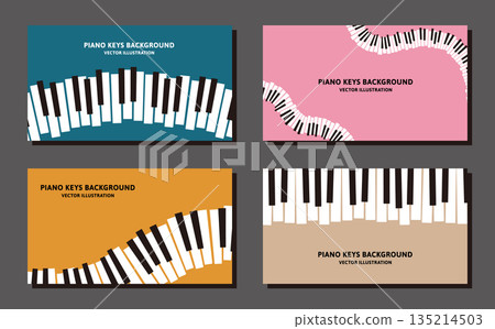 一套4張16:9背景圖。復古鋼琴鍵盤設計向量圖。 135214503