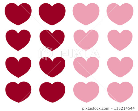 一組紅色和粉紅色的各種形狀的心形插圖 一組紅色和粉紅色的各種形狀的心形插圖 135214544