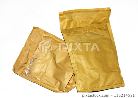 Packing envelope padded mailer bag opened and empty recycling shipping postal waste 135214551