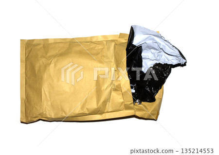 Packing envelope padded mailer bag opened and empty recycling shipping postal waste 135214553