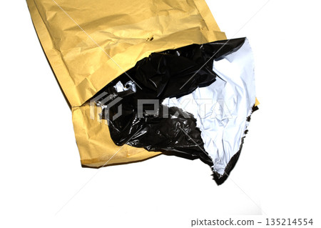 Packing envelope padded mailer bag opened and empty recycling shipping postal waste 135214554