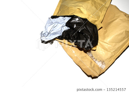 Packing envelope padded mailer bag opened and empty recycling shipping postal waste 135214557